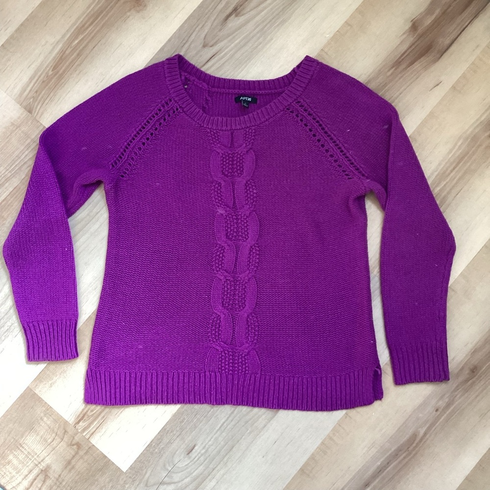 Apt. 9 Vibrant Purple Crew Neck Sweater | women’s L | cable knit winter casual